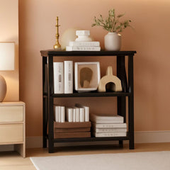 Industrial Timber Three Shelf Bookcase Dark Walnut-0