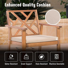 3 Piece Outdoor Patio Furniture Set Acacia Wood Cushioned Chairs And Coffee Table-1