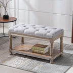 Grey Tufted Upholstered Storage Ottoman Bench Shelf-4