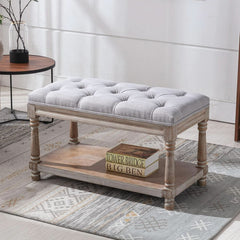 Grey Tufted Upholstered Storage Ottoman Bench Shelf-4