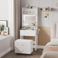 White Makeup Vanity Desk With High Capacity USB Charging-1
