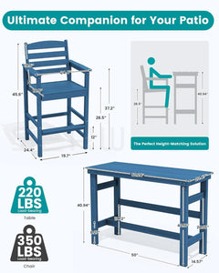 Adirondack Outdoor Bar Table And Chairs Set Blue-2