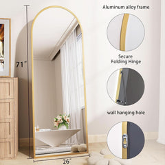 Nanoglass Arch Full Length Standing Mirror 71x26 In Gold-2