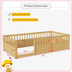 Twin Montessori Floor Bed With High Safety Rails Natural-1