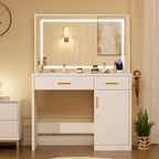 Vanity Desk With 35 Inch LED Backlit Reflection Mirror-0