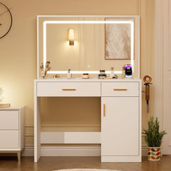 Vanity Desk With 35 Inch LED Backlit Reflection Mirror-0