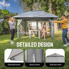 13x13 Grey Pop Up Gazebo Canopy Tent with Wheeled Bag-2