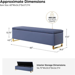 Navy Upholstered Storage Ottoman Bench With Hideaway-1