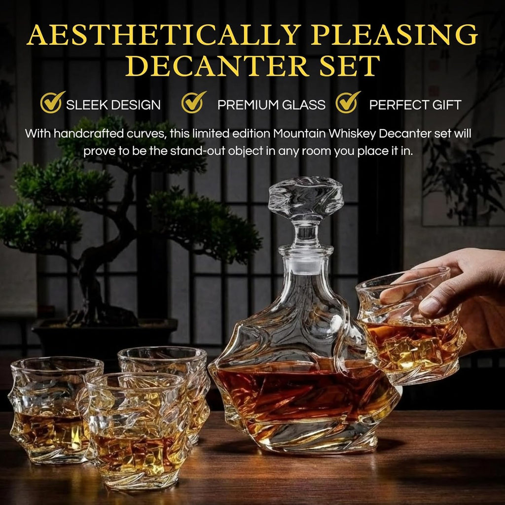 Storm Japanese Crystal Whisky Decanter Set with 4 Tumbler Glasses-2