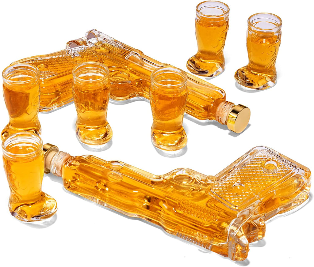 Pistol & Shotglasses Decanter Party Serving Holster Set-3
