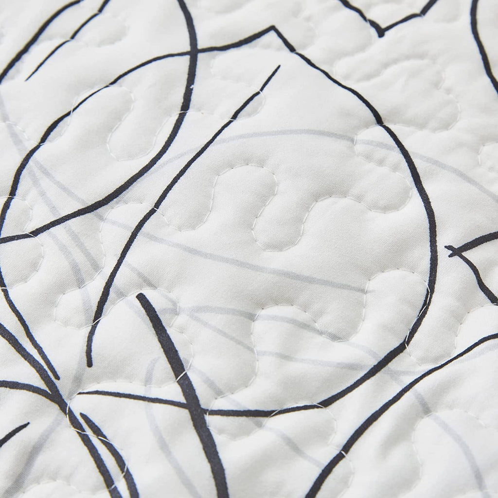 Tache Modern Abstract Leaf Line Art Foliage White Grey Black Gold Pillow Shams (TJ3571)-3