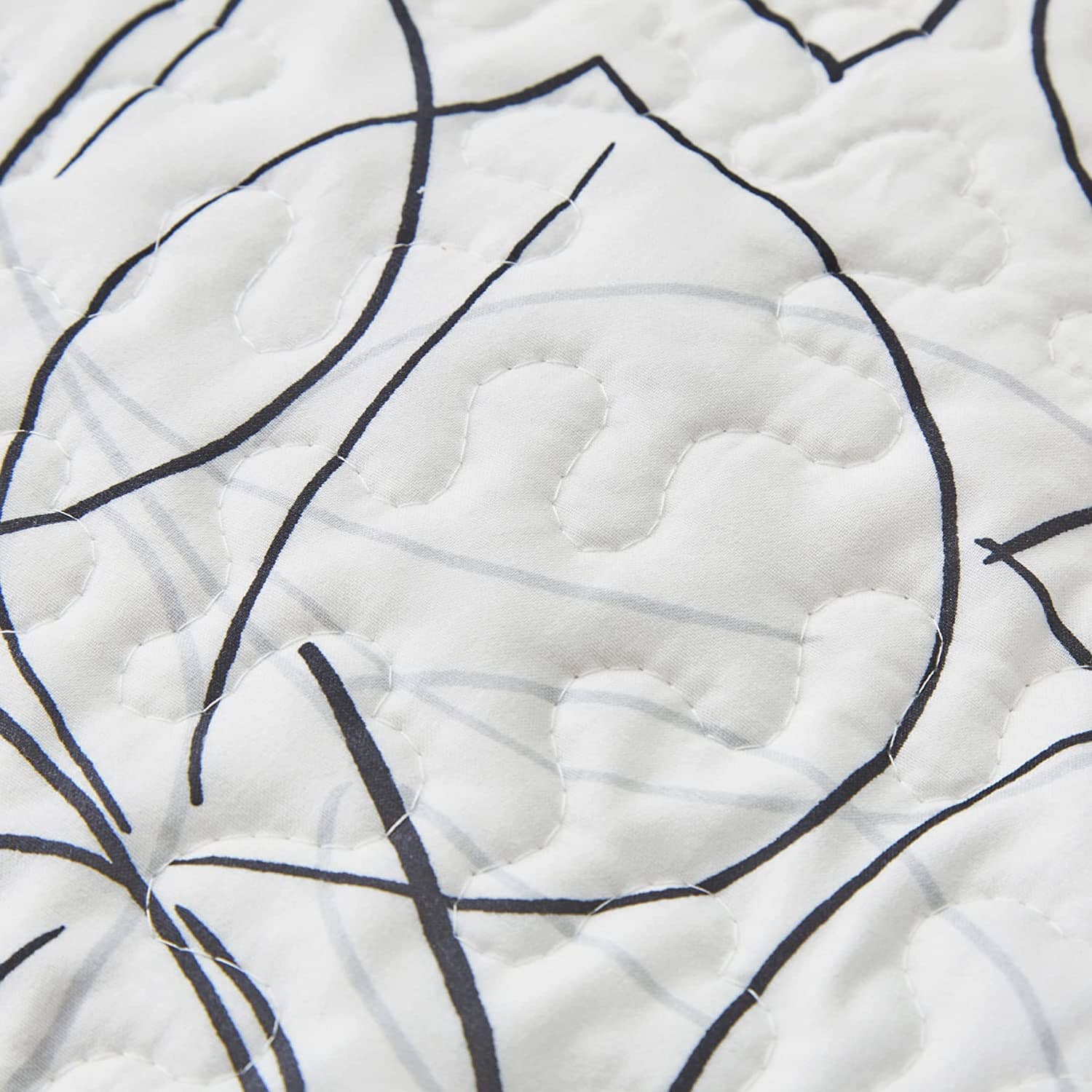 Tache Modern Abstract Leaf Line Art Foliage White Grey Black Gold Pillow Shams (TJ3571)-3