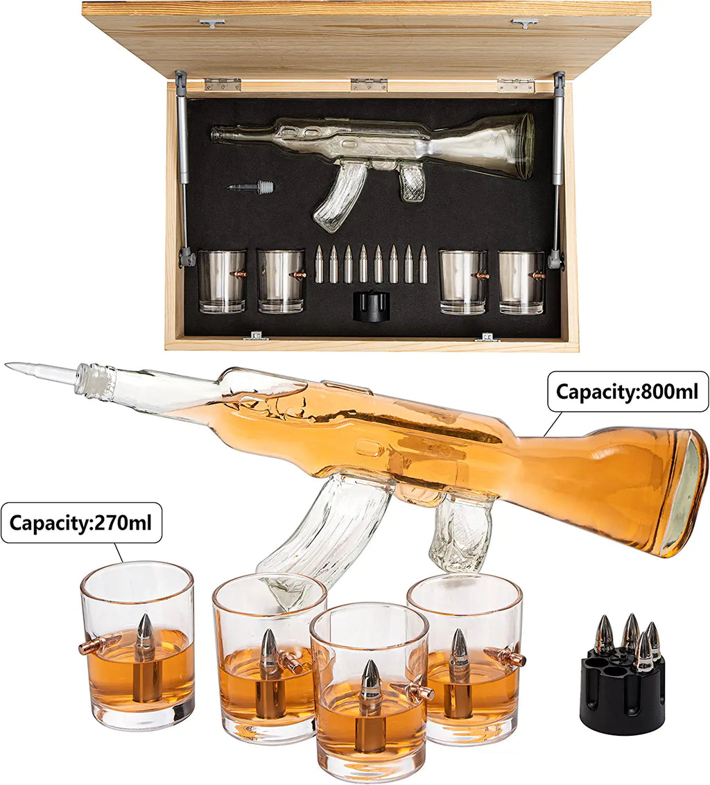 Gun Whiskey Decanter Set - SKF1801 - 8 Bullet Whiskey Chillers-3