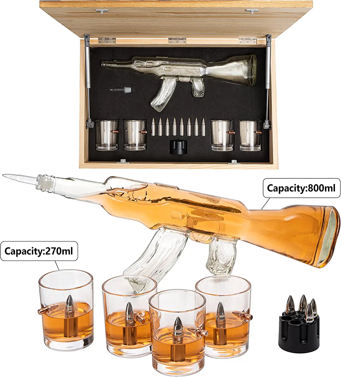 Gun Whiskey Decanter Set - SKF1801 - 8 Bullet Whiskey Chillers-3