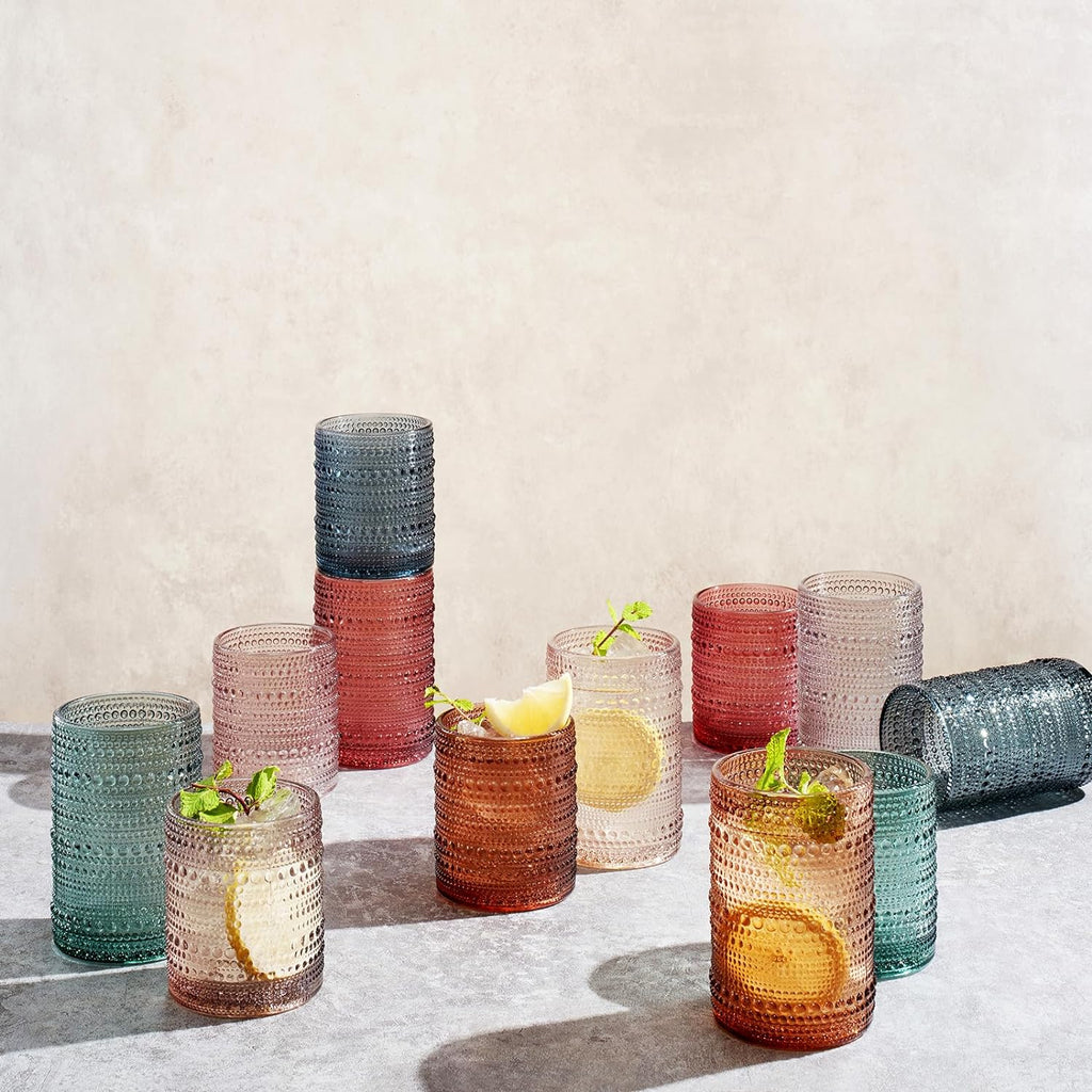 Hobnail Drinking Glasses Pastel Colored Beaded Drinking | Set of 12