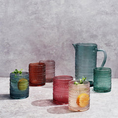 Hobnail Beaded Pitcher & Tumbler Glasses Set | Set of 6