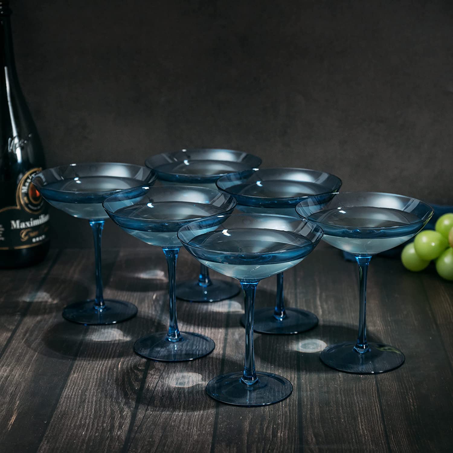 Cobalt Blue Colored Champagne Coupe Glasses 12oz Set of 6-4