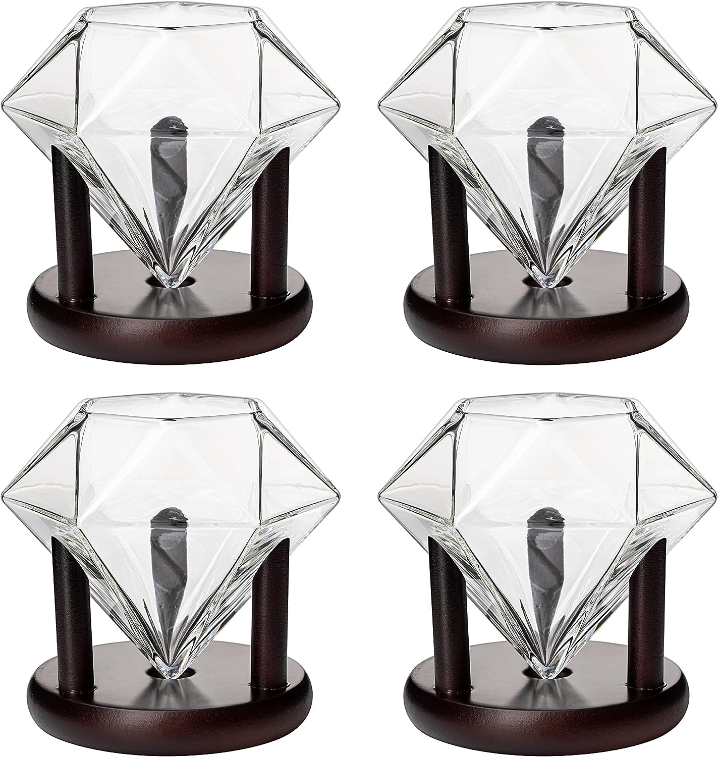 Set of 4 Diamond Whiskey & Wine Glasses With Wood Stands 10oz-2