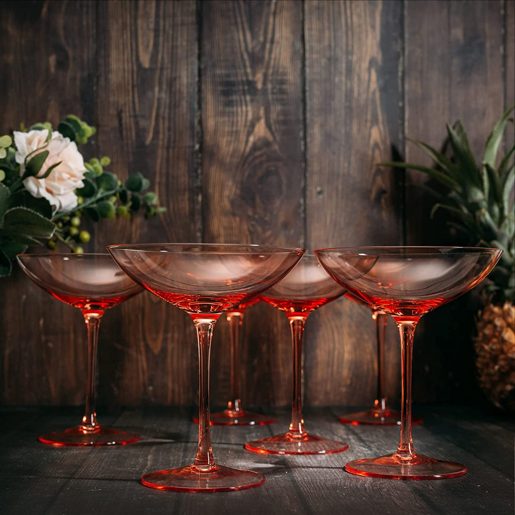 Colored Vintage Glass Coupes 12oz (6, Orange)-4