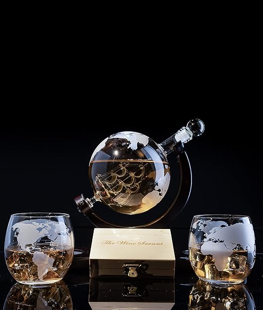 Whiskey & Wine Decanter Globe World Set - 850ml-1