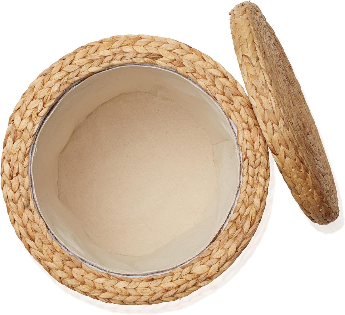 DEILSY 17" Round Storage Ottoman with Lid - Natural, Handwoven Water Hyacinth Footstool for Living Room, Bedroom, Bathroom, Home Office-2