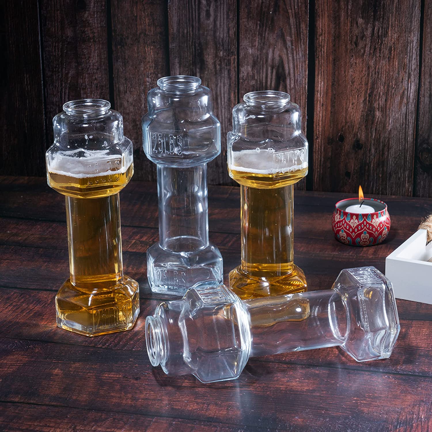 The Wine Savant Set of 4, Dumbbell Beer & Whiskey Glasses, 26oz Glass-2