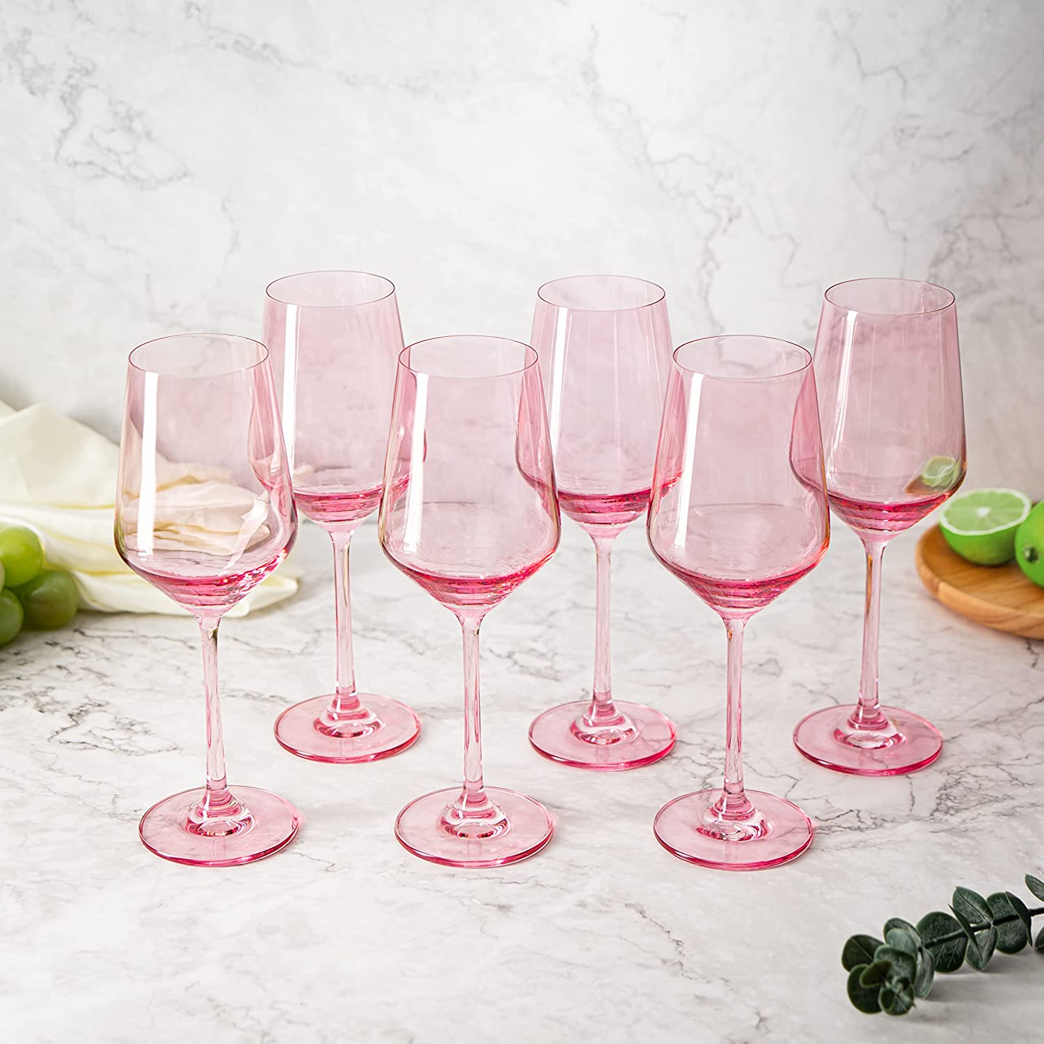 Colored Wine Glass Set,12 oz Glasses Set of 6 (Blush Pink)-1