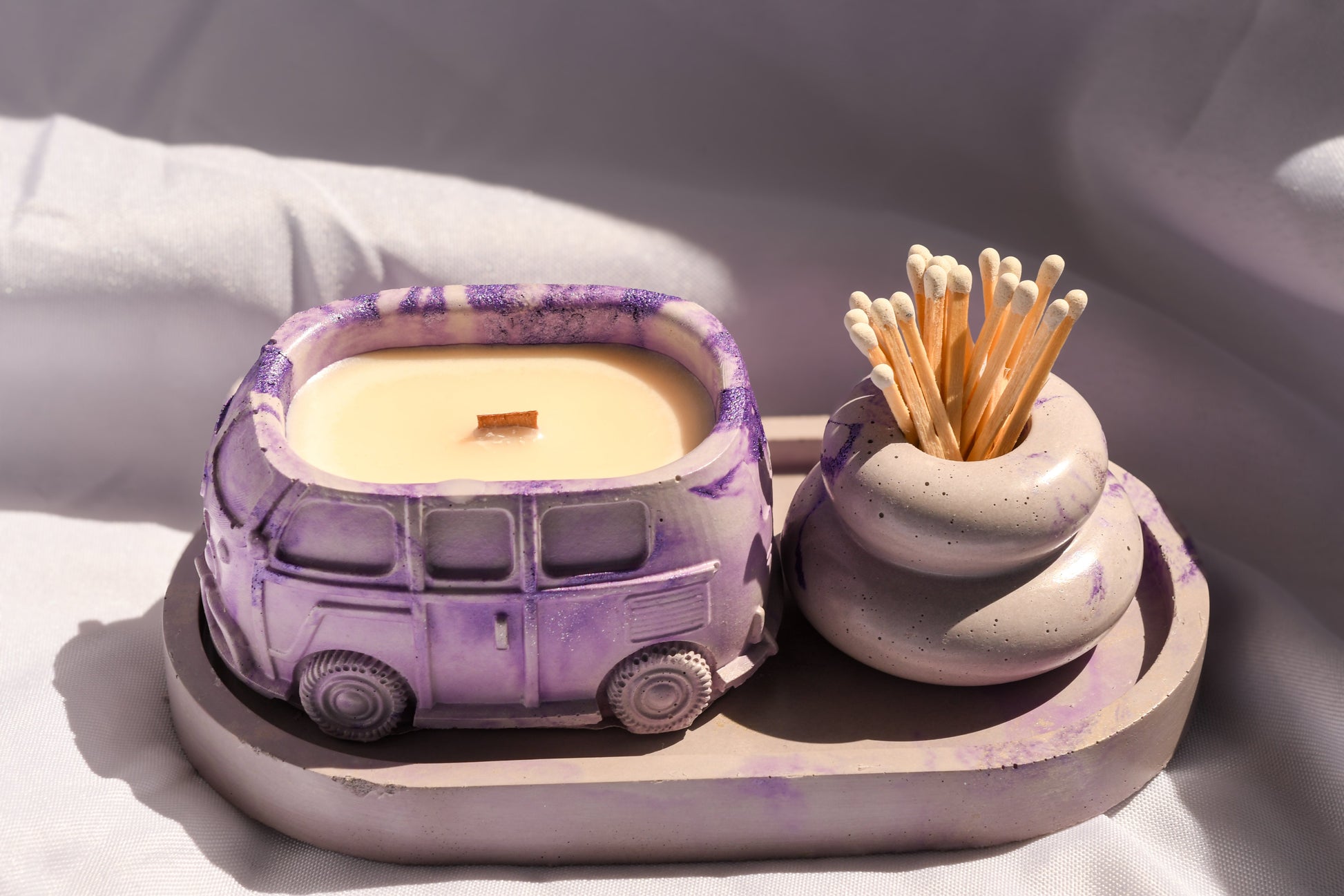 Lavender Concrete Candle Bundle Set – Mix & Match | Tray + 2 Small Items-0