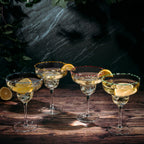 Margarita Cocktail Glasses, Party Colored Rims Cocktail Glasses 12oz Set of 4