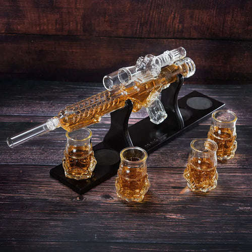Blaster Force Gun Whiskey & Wine Decanter Set Glasses-1