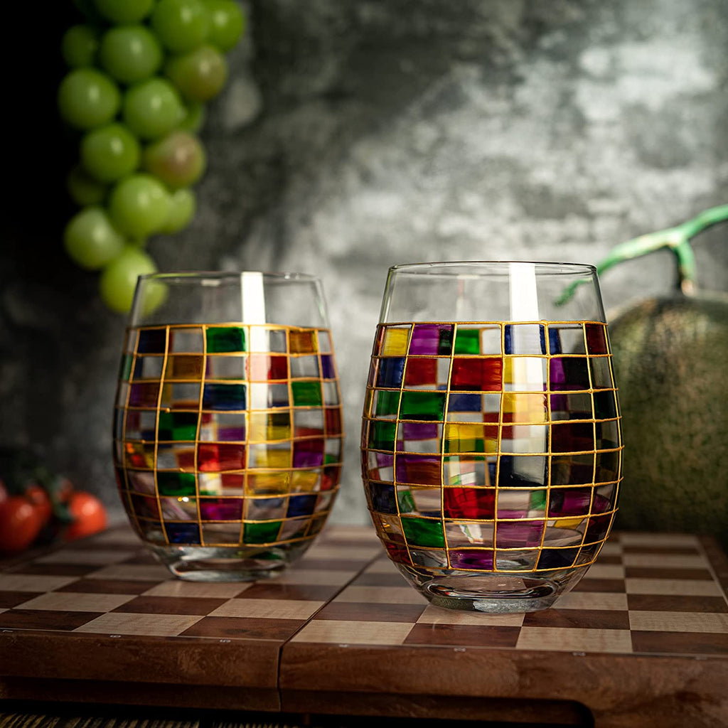 Renaissance Stained Wine Glasses Set of 2 (Stemless)