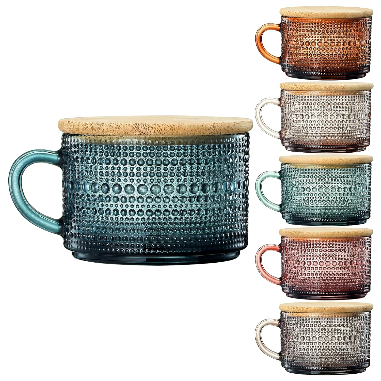 Vintage Colored Glass Coffee Mugs Set With Handles | Set of 6 | 15oz-2