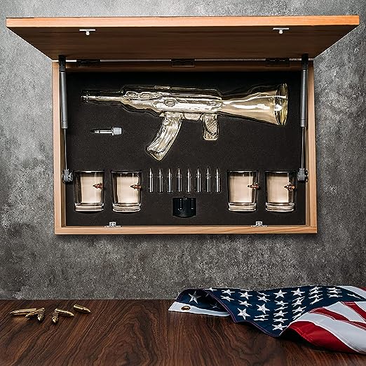 Whiskey Decanter Flag Set - 1000ml AK47 Rifle Gun-1