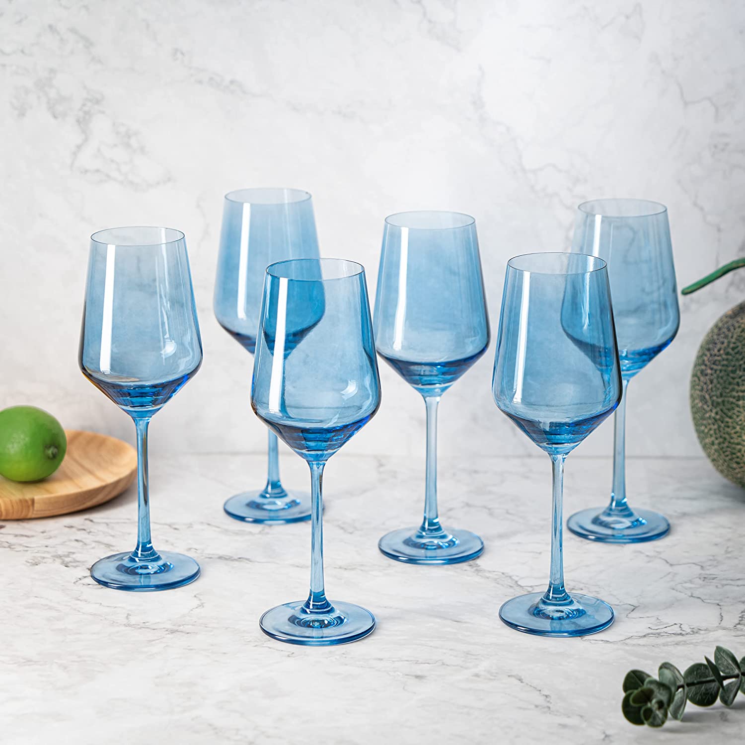 Colored Wine Glass Set, 12oz Glasses Set of 6 (Cobalt Blue)-1