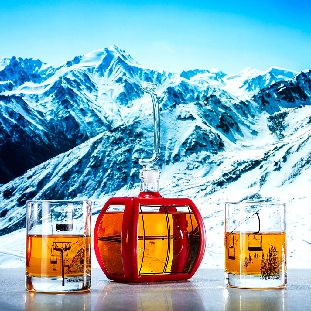 Ski Mountain Gondola Decanter & Glasses for Wine & Whiskey - 34oz