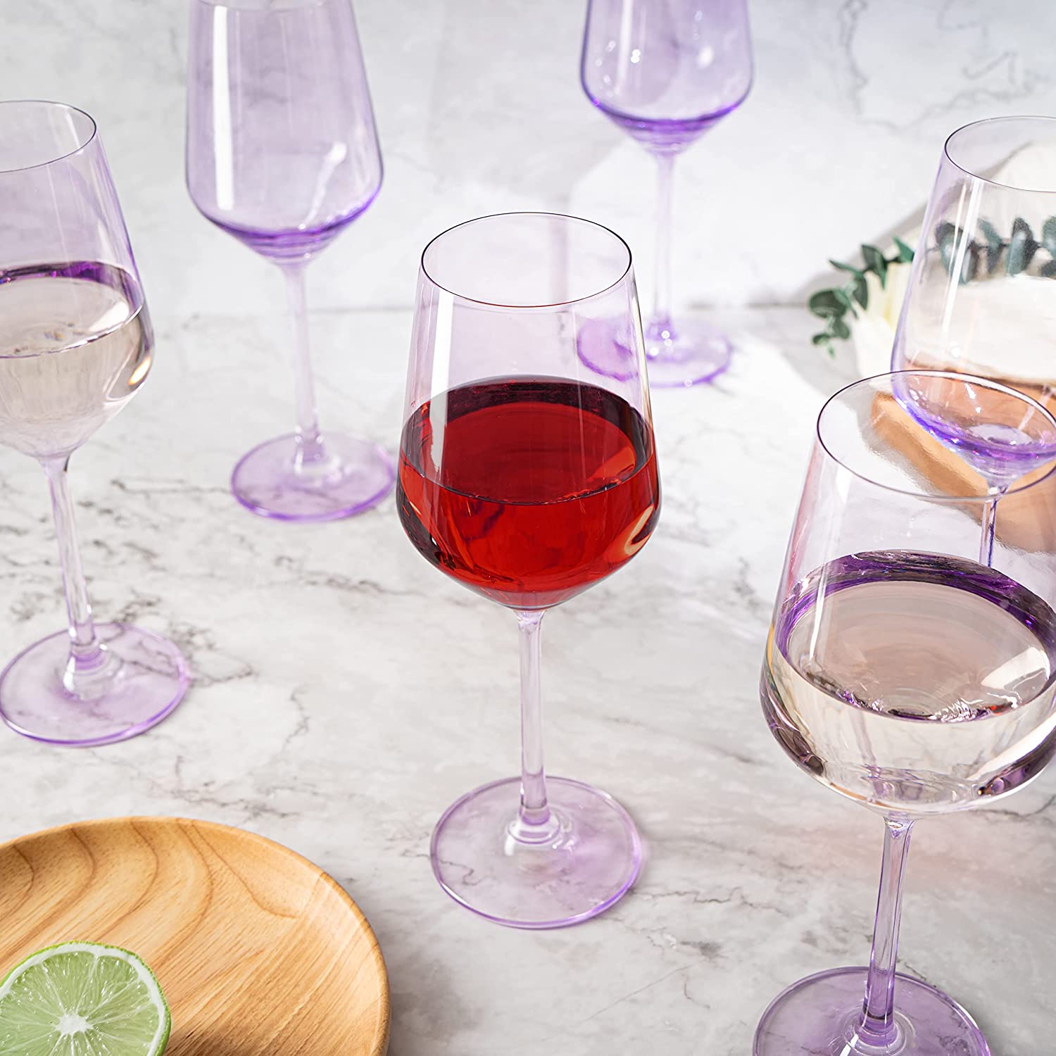 Set of 6 Colored Wine Glasses - 12 oz Hand Blown Italian Style (6, Lavender Purple)-2