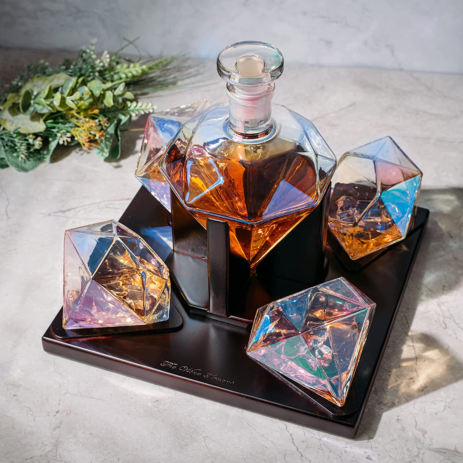 Diamond Iridescent Whiskey and Wine Decanter, 750ml-2