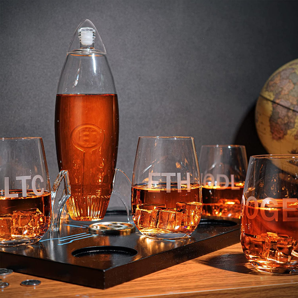 Cryptocurrency Decanter, 450ml Four 12 oz Glasses-3