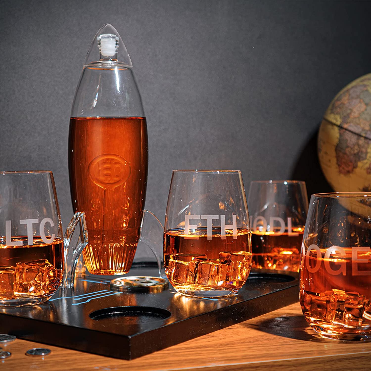 Cryptocurrency Decanter, 450ml Four 12 oz Glasses-3