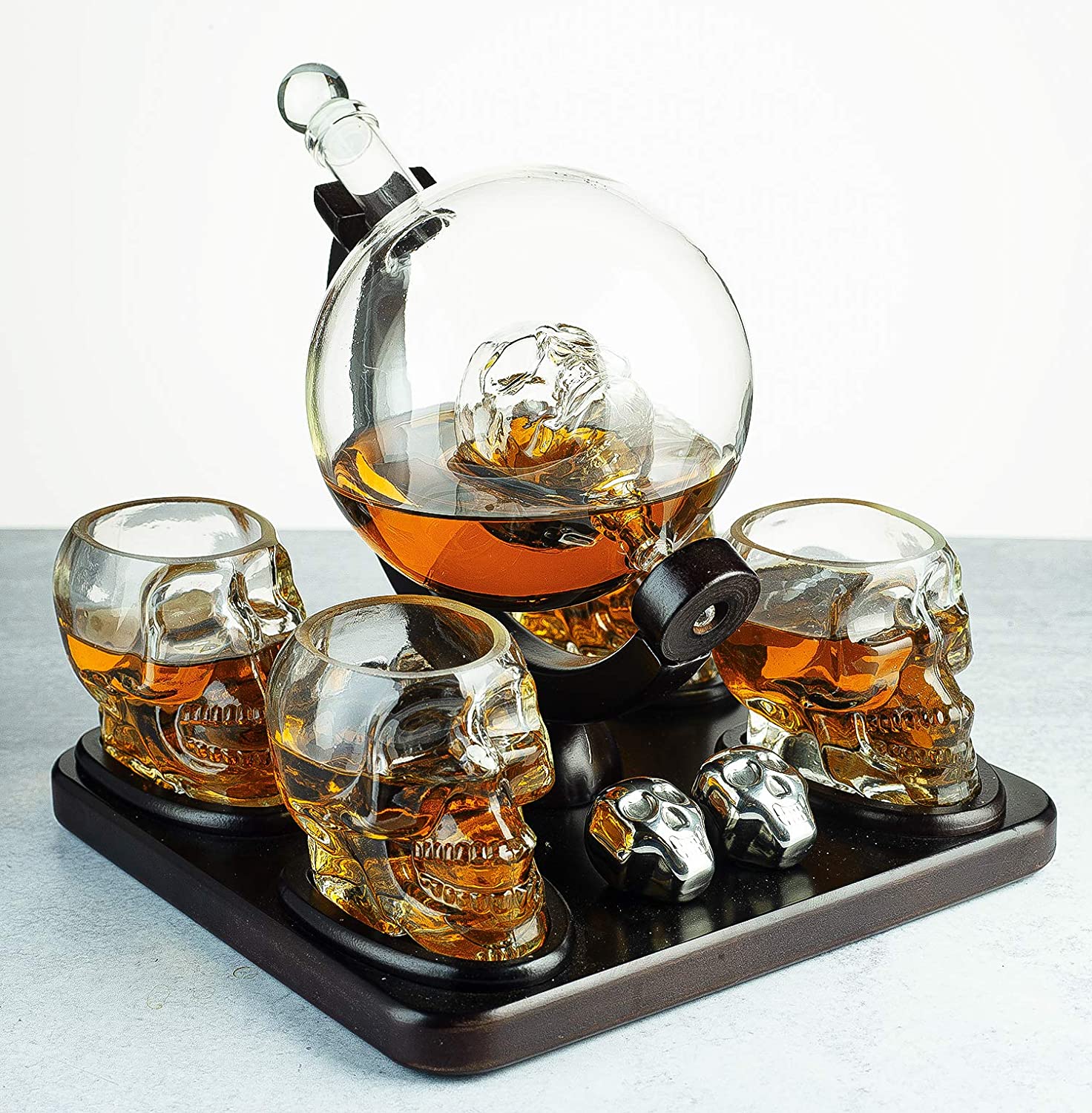 Skull Skeleton Wine & Whiskey Globe Decanter Set 850 mL-3