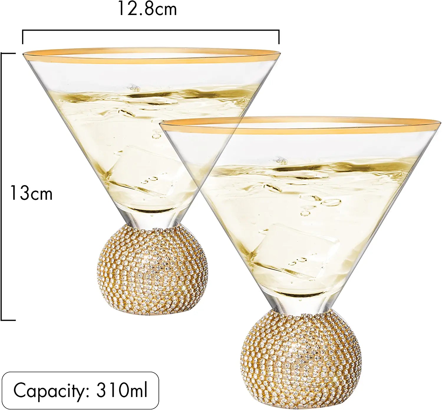 Diamond Studded Martini Glasses Set of 2-2