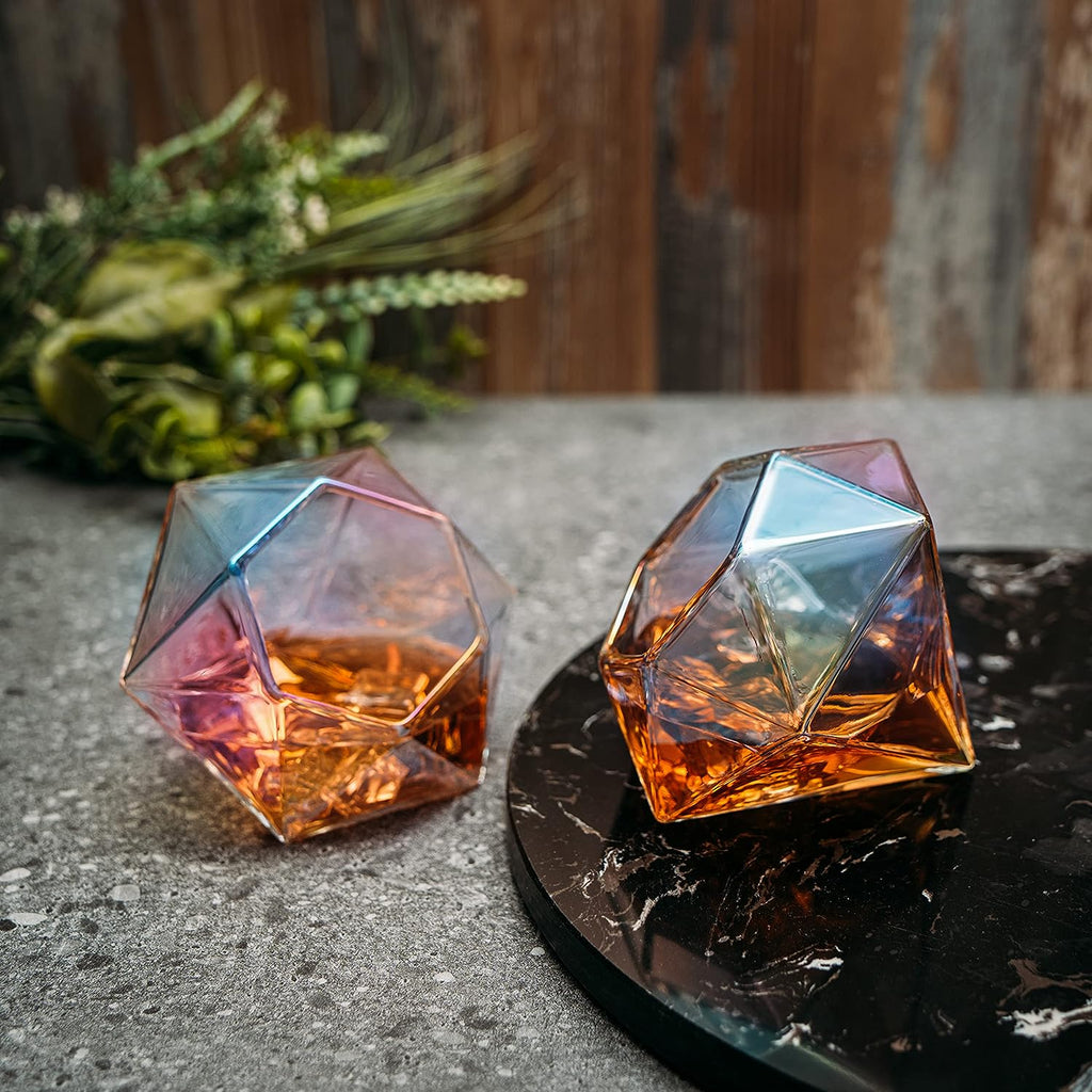 Set of 2 Iridescent Diamond Whiskey & Wine Glasses 10oz-3