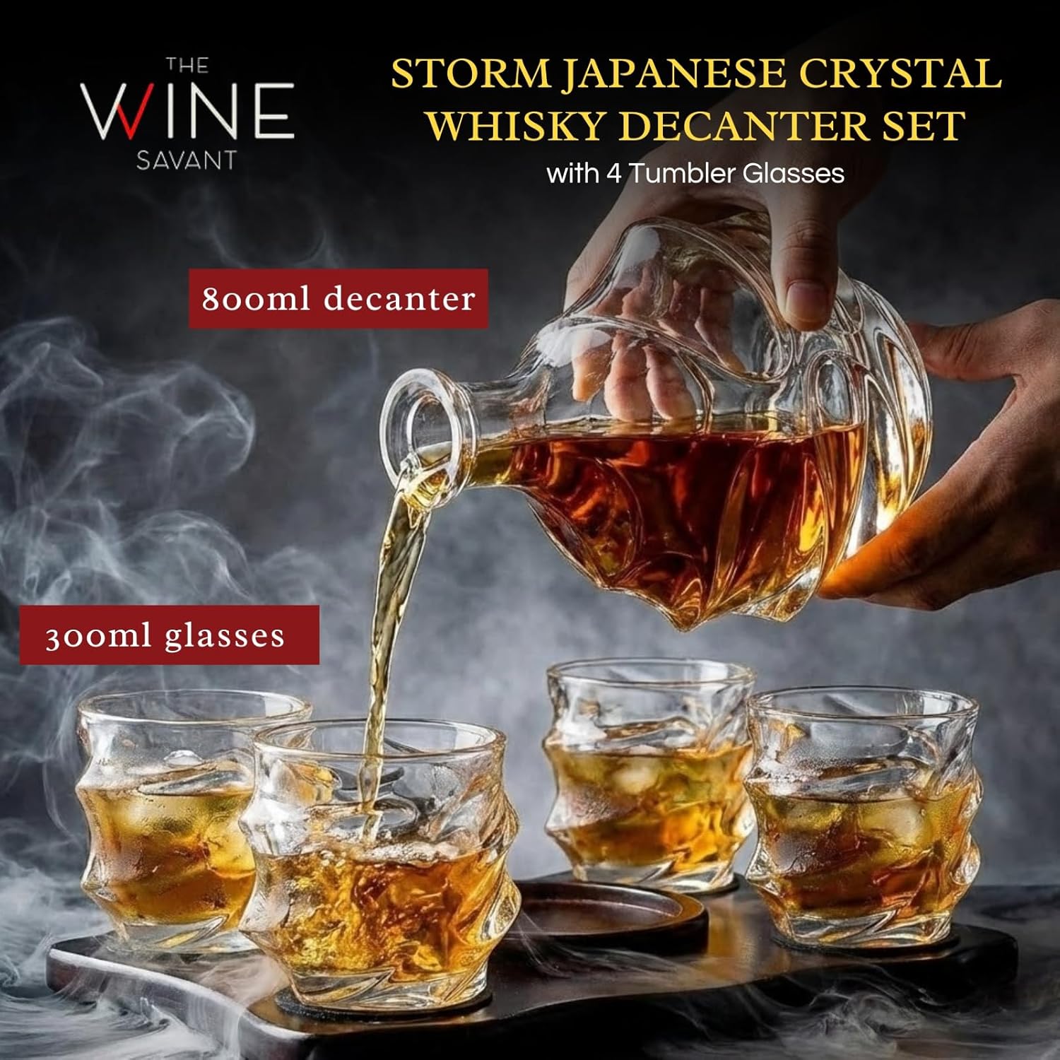 Storm Japanese Crystal Whisky Decanter Set with 4 Tumbler Glasses-3