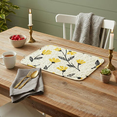 DaDa Bedding Botanical Floral Dining Table Placemats - Set of 4-Pieces Quilted Ivory with Yellow Fleur Golden Orange Spring Time Tulips - 13 x 19-4