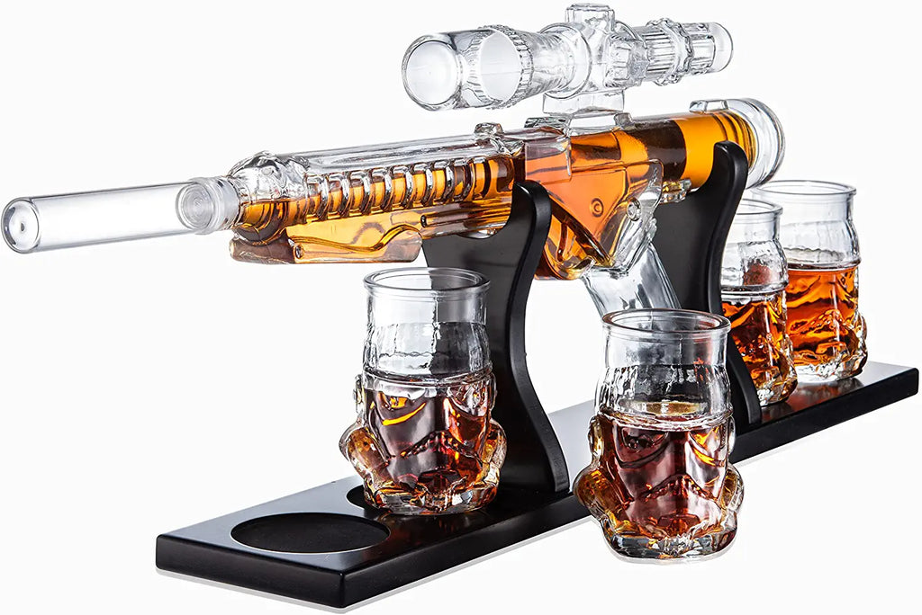 Blaster Force Gun Whiskey & Wine Decanter Set Glasses-3