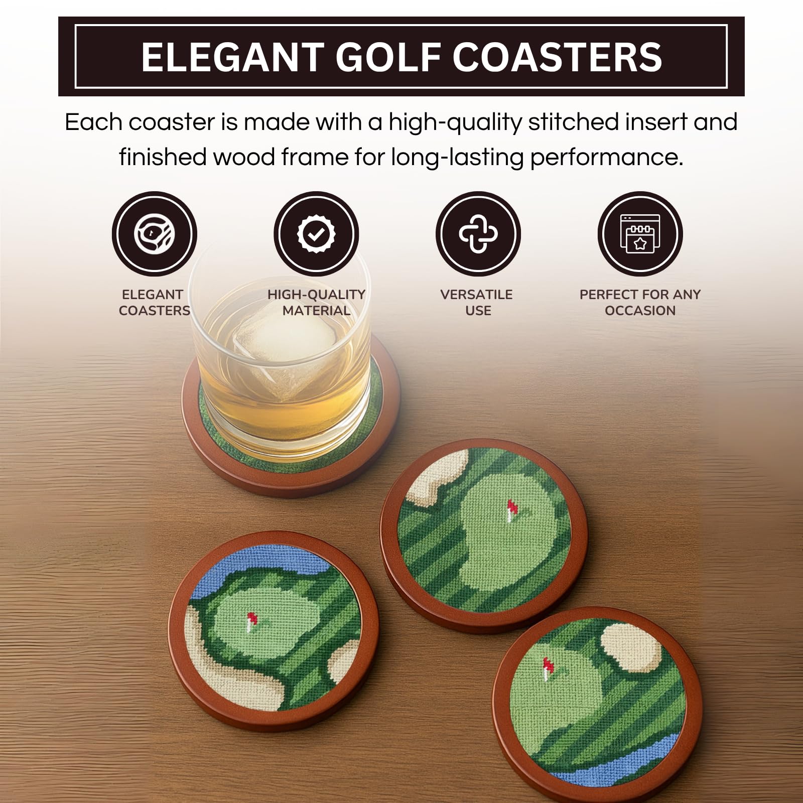 Khen Golf Hand-Stitched Needlepoint Coasters - Set of 4-3