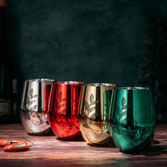 Multicolor 4-Piece Tree Stemless Wine & Water Glasses (Stemless)-2