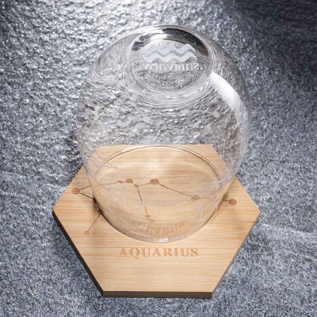 Set of 2 Zodiac Sign Wine Glasses with 2 Wooden Coasters (Aquarius)-3