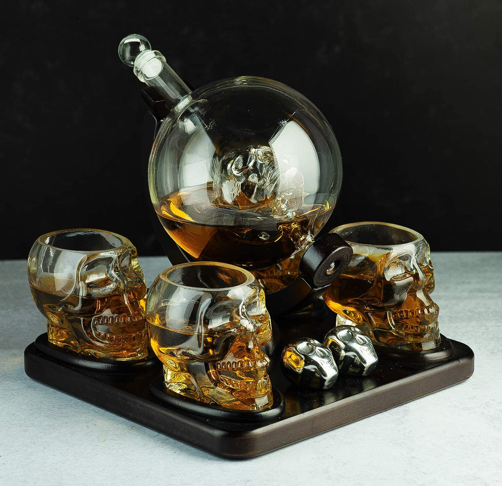Skull Skeleton Wine & Whiskey Globe Decanter Set 850 mL-1