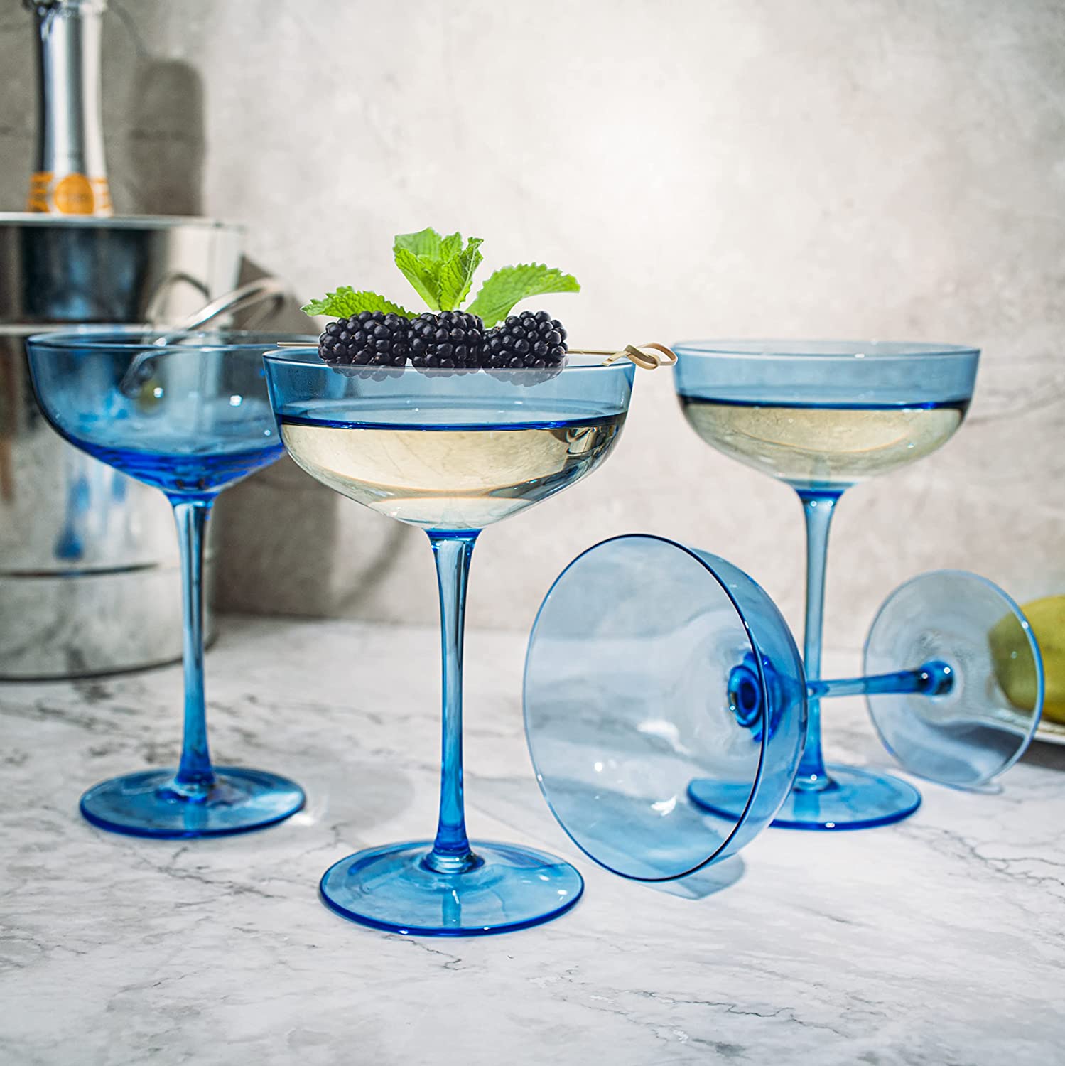 The Wine Savant Colored Coupe Glass | 7oz | Set of 4 (Blue)-2